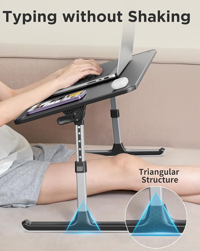 SAIJI PU Leather Laptop Bed Tray Table, Adjustable Laptop Stand with Removable Stopper, Portable Lap Desks with Foldable Legs, Notebook Stand Breakfast Reading Desk for Sofa Couch(Large, Black) - Image 8