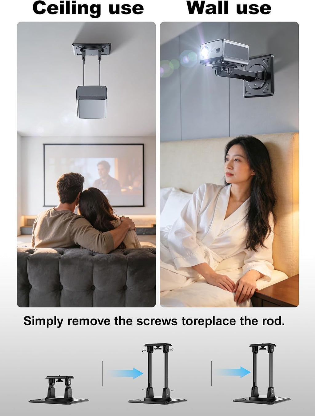 3-in-1 Projector Stand, Ceiling Wall Desktop Mount, 360° Swivel & 180° Tilt, 1/4 Inch Screw, ABS Material, Works with Nebula Capsule 3/Air/Pro, XGIMI Halo+/MoGo and Most Projectors (Black) - Image 3
