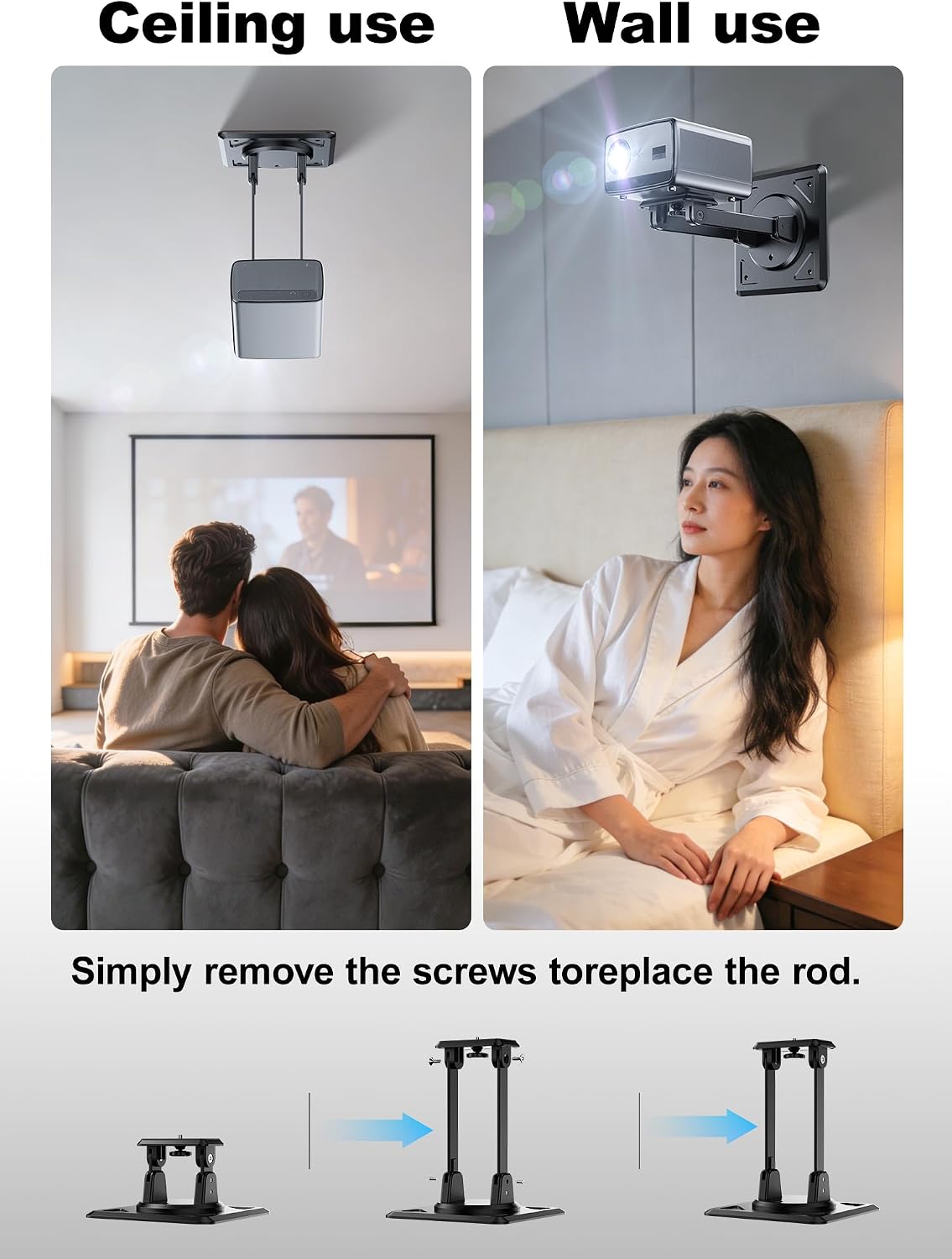 3-in-1 Projector Stand, Ceiling Wall Desktop Mount, 360° Swivel & 180° Tilt, 1/4 Inch Screw, ABS Material, Works with Nebula Capsule 3/Air/Pro, XGIMI Halo+/MoGo and Most Projectors (Black) - Image 3