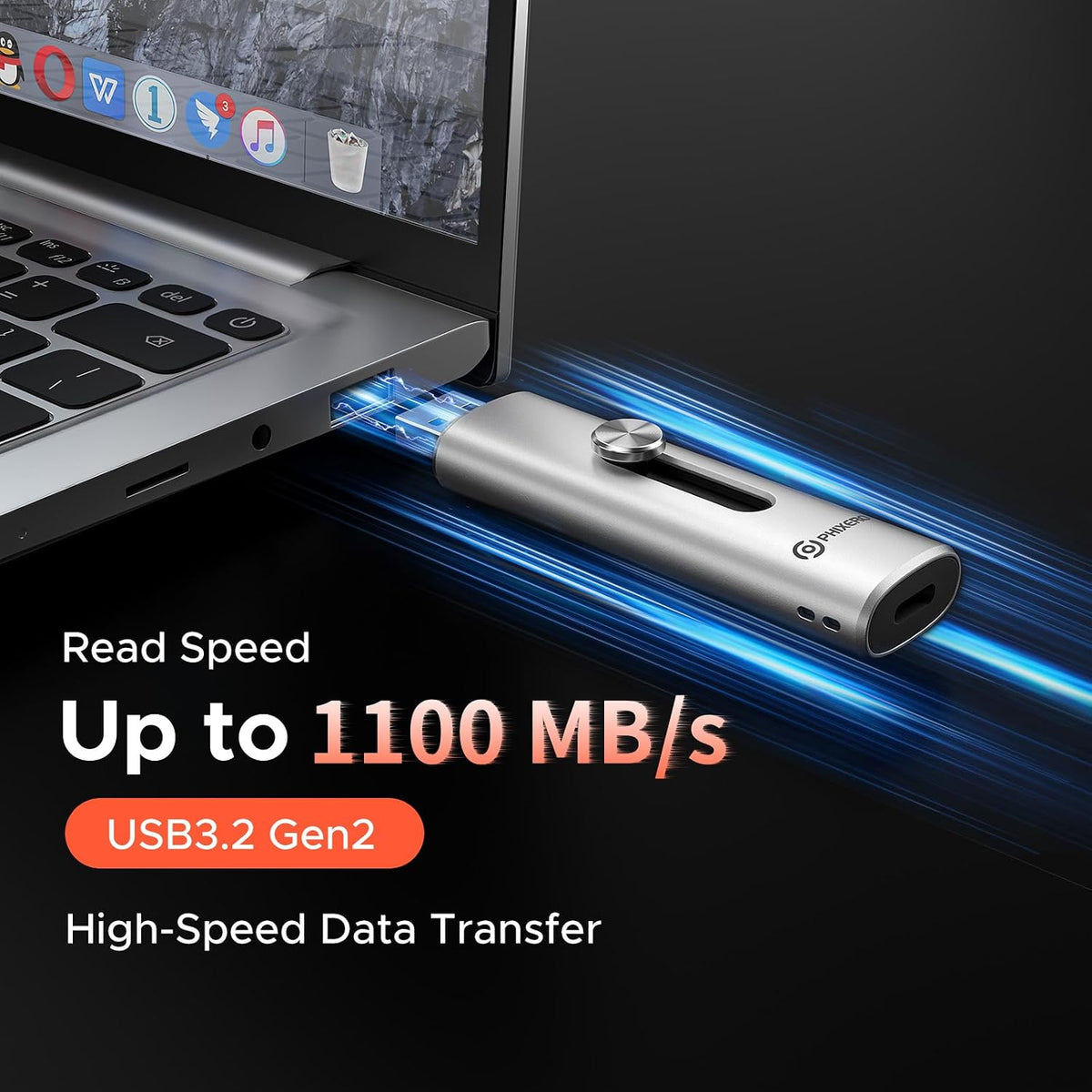 USB Drive 256GB External SSD Up to 1100MB/s，USB 3.2 Gen2 Flash Drive Dual Ports Portable Thumb SSD Stick with USB A & Type C for iPhone, Android, Windows PCs, and laptops - Image 2