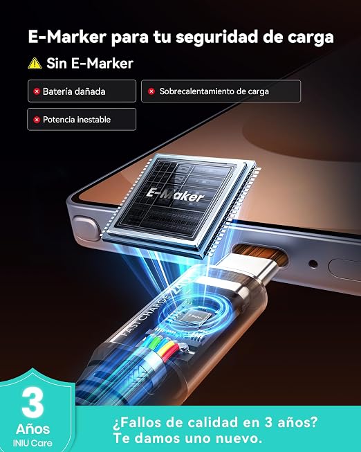 INIU 240W USB C to USB C Cable, [6.6ft+6.6ft] Fast Charging Type C, Orange | Nylon Braided, Fast Charging, LED Indicator, USB-C Data Transfer, for iPhone 17 16 Pro, MacBook Pro, iPad, Samsung S26 etc - Image 7