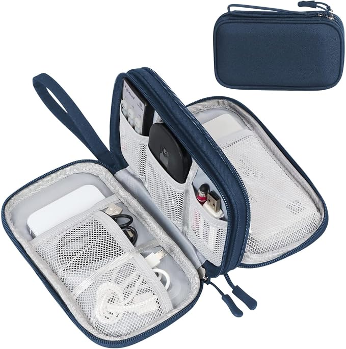 FYY Electronic Organizer, Travel Tech Pouch Bag, Medium, Navy | Wrist Strap, Waterproof, Double Layers Portable Electronics Travel Carrying Case for Cord, Charger, Daily Business Trips Use by FYY
