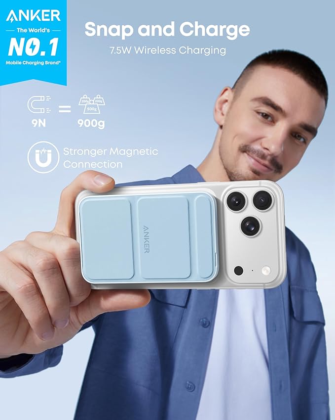 Anker 622 Magnetic Power Bank, 5,000mAh Foldable Wireless Portable Charger | Battery Pack with Stand and Side USB-C Port, Magsafe-Compatible for iPhone 16 / 15 / 14 / 13 Series - Image 2
