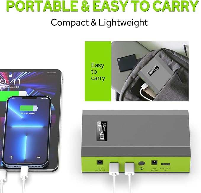 Portable Power Bank with AC Outlet, 65W External Battery Pack Backup | Portable Laptop Charger 24000mAh Fast Charging Power Source for Outdoor Tent Camping Home Office Smart Devices -Green - Image 5