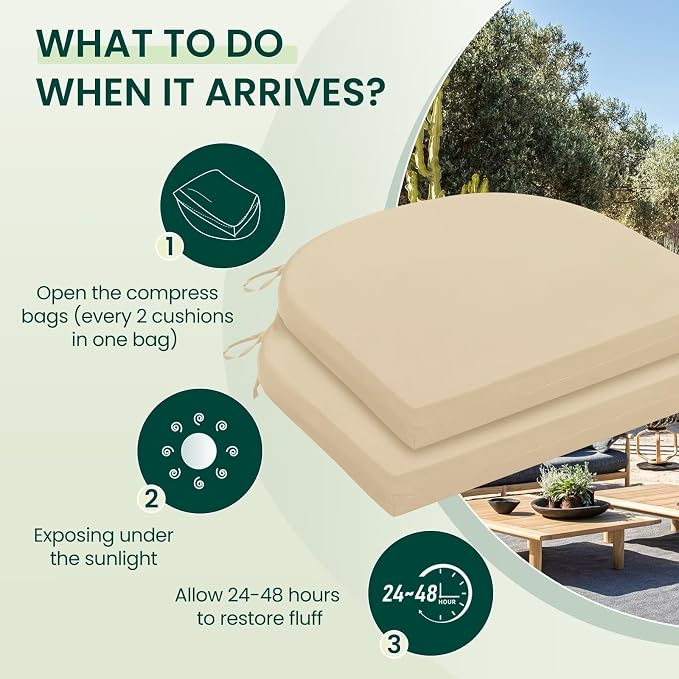 HARBOREST Outdoor Chair Cushions Set of 2, Water Resistant Patio Chair Cushions with Ties, Outdoor Seat Cushions for Patio Furniture, 17"x16"x2", Beige - Image 5
