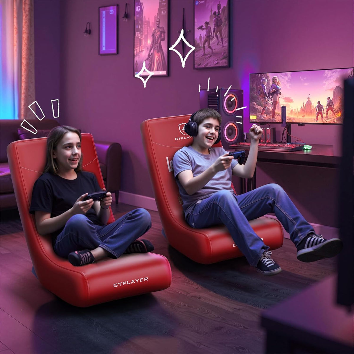 GTPLAYER Gaming Floor Rocking Chair – Rocker Floor Game Chair with Angle Limiter, Stylish Patterned Design, Comfortable Video Game Seat, Red Rugby Boy Pattern - Image 8