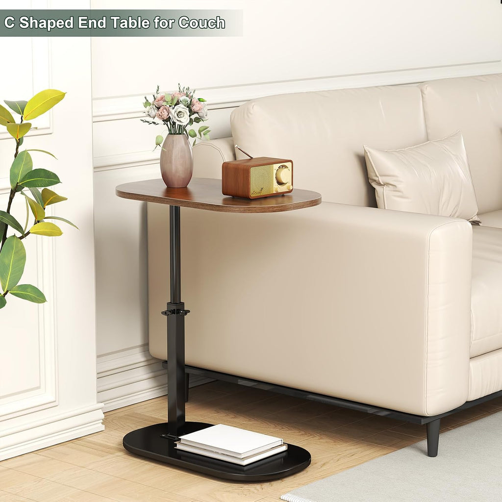 C Shaped Side Table, Adjustable Height C Shaped End Table, 360°Swivel Couch Side Tables that Slide Under, Modern Small Coffee C Table End Table for Sofa/Bed/Bathtub, Rotating Tabletop (Walnut) - Image 5