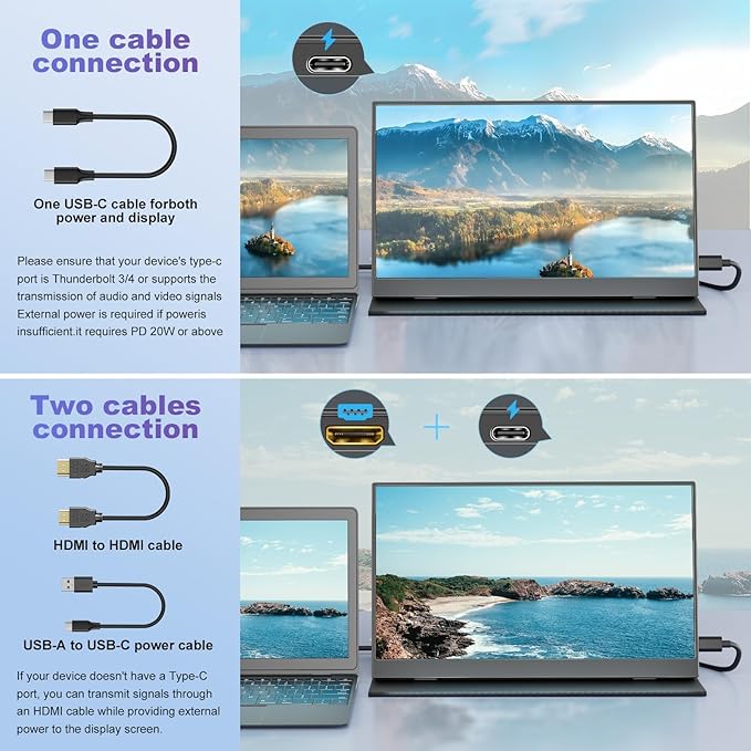 18.5 Inch Portable Monitor for Laptop, FHD USB-C HDMI 1080P 100% sRGB | Travel Monitors for Laptop, Portable Computer IPS Display w/VESA, External Monitor Portable Screen w/Smart Cover & Speakers - Image 3