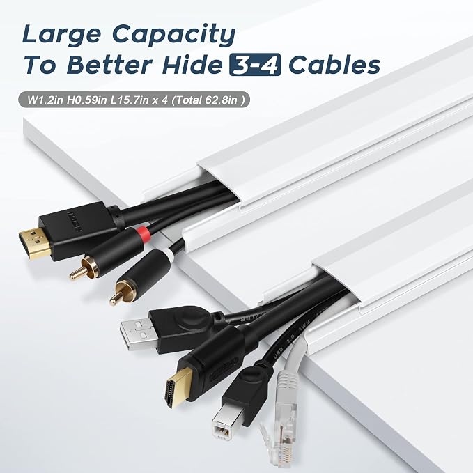 PVC Cord Hider Cable Management Wall, 62.8in TV Cable Hider | Paintable Cable Concealer for Wall Mounted TV, Cable Raceway Black Wire Hider, Wall Wire Covers for Cords, L15.7inW1.2H0.59in - Image 2