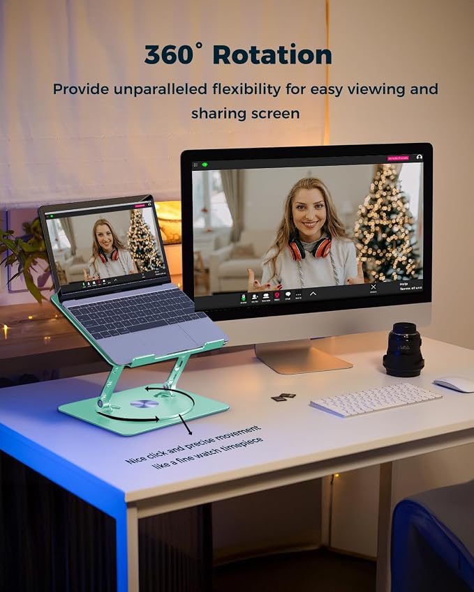 Aoviho 360° Rotating Laptop Stand for Desk | Adjustable, Foldable, Portable Aluminum Ergonomic Riser | Compatible with MacBook, Dell, HP & All Laptops 10-16 inch | Mint Green - Image 2