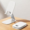 Lamicall Ultra-Thin Cell Phone Stand, Foldable Cellphone Holder for Desk | White Sturdy Desktop Cell Phone Holder for iPhone 17/16/15/14/13/12 Pro Max, Thick Case Friendly, Gifts for Men Dad Husband by Lamicall