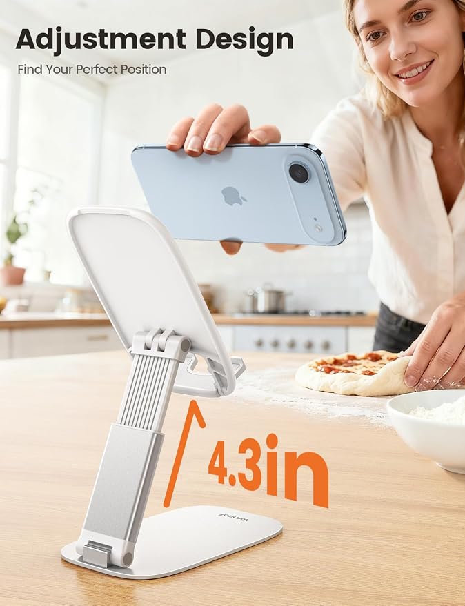 Lamicall Ultra-Thin Cell Phone Stand, Foldable Cellphone Holder for Desk | White Sturdy Desktop Cell Phone Holder for iPhone 17/16/15/14/13/12 Pro Max, Thick Case Friendly, Gifts for Men Dad Husband - Image 2