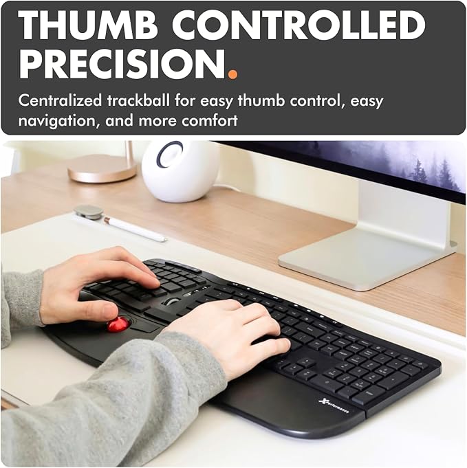 X9 Performance Ergonomic Wireless Keyboard with Trackball - Rechargeable, Backlit, Built in Mouse Buttons - 2.4G Split Keyboard Wireless for Windows PC and Chrome - All in One Typing Solution - Image 3