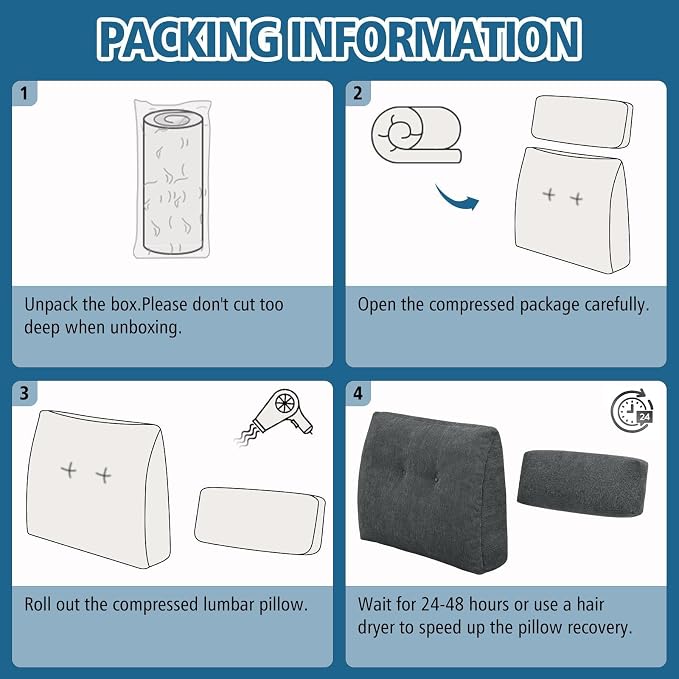 Lumbar Support Pillow for Recliner Chair with Headrest, Dual-Layer Large Back Pillow for Deep Couch & Sofa, Memory Foam Lower Back Support Cushion Set for Sciatica Relief Dark Grey - Image 7