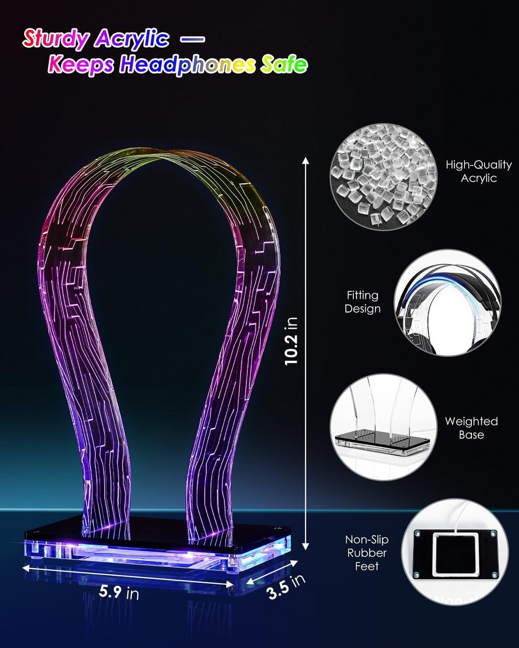Acrylic RGB Headphone Stand for Desk with Many Light Modes & Colors - Image 7