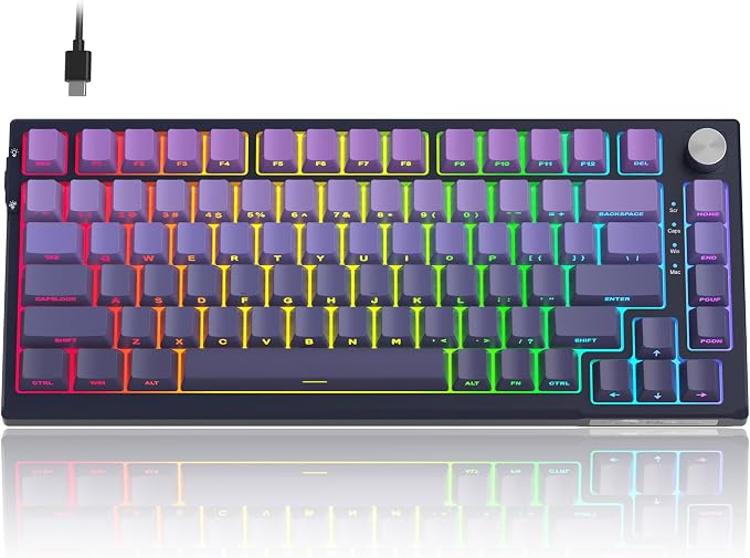 MageGee SKY81 75% Mechanical Gaming Keyboard, RGB Hot Swappable Wired Custom Creamy Keyboards with 5-Layer Sound Dampening, Knob, Side Printed Keycaps for Win/Mac (Dark Purple, Blue Whale Switch) - Image 8