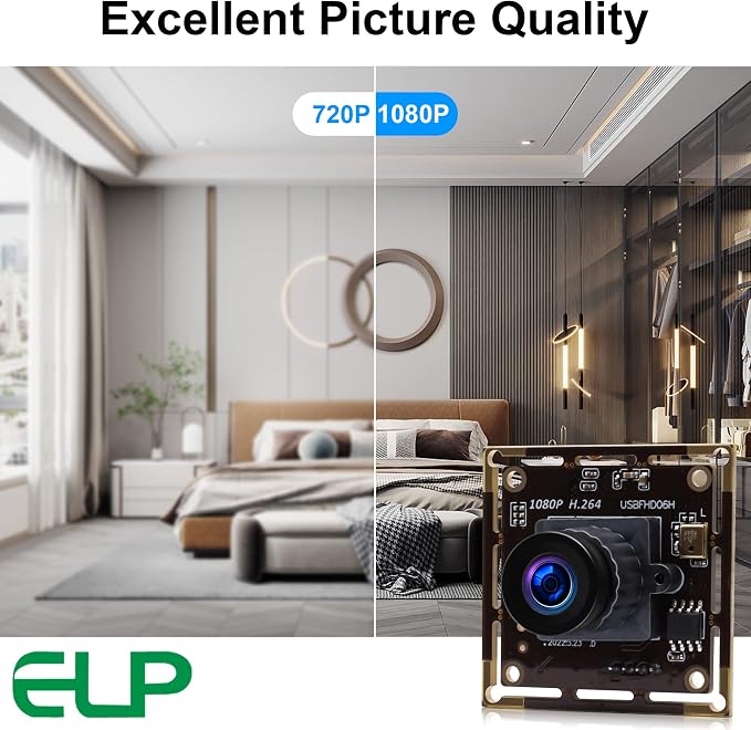 ELP Sony IMX323 Sensor Mini Wide Angle USB Camera Module with Microphone 170degree Fisheye Lens HD 1080P 0.01Lux Low Light Video Audio PC Camera UVC H.264 USB2.0 Embedded Webcam Board for Computer - Image 6