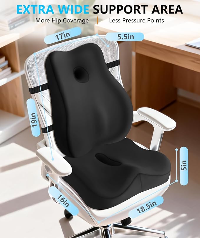 Lumbar Support Pillow & Seat Cushion for Office Chair, Memory Foam Office Chair Cushion for Tailbone Pain Relief and Lower Back Support, Ergonomic Desk Chair Cushion for Gaming,Wheelchair,Home - Image 6