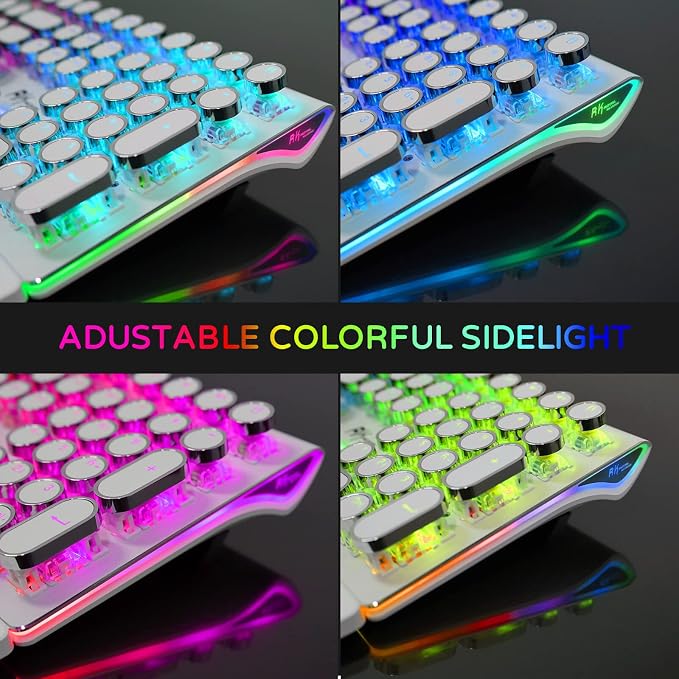 RK ROYAL KLUDGE S108 Typewriter Style Mechanical Gaming Keyboard with RGB Backlit, Wired PC Game Keyboard Full Size with Detachable Wrist Rest and Number Pad, Retro Round Keycaps, Red Switches White - Image 8