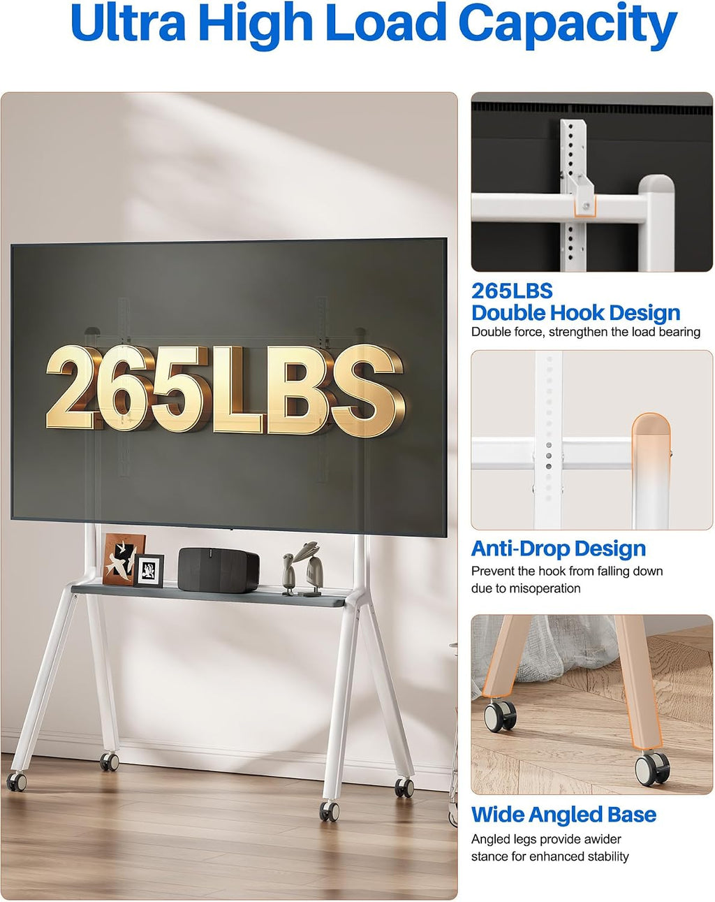 Rolling TV Stand for 42-86 Inch TVs,Outdoor TV Stand Holds up to 220 lbs - Image 5
