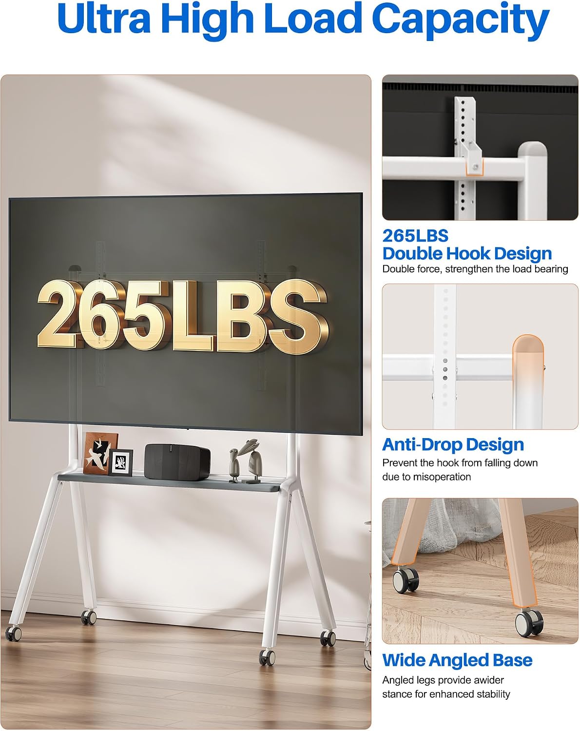 Rolling TV Stand for 42-86 Inch TVs,Outdoor TV Stand Holds up to 220 lbs - Image 5