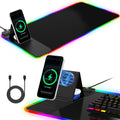 RGB Mouse Pad with Foldable Phone Stand & Wireless Charger, 31.5"x11.8" XL Gaming Mousepad Large Desk Mat, Desk Pad with Dual Charging for Phone & AirPods | 11 Colors & 5 Modes | Waterproof by Miroddi