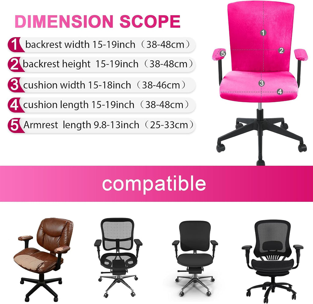 4 Pcs Office Chair Covers Set with Armrest, Stretchable,Rose Red - Image 2