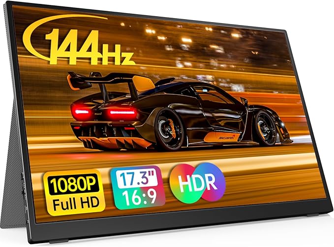 Anyuse 17.3" FHD 144Hz IPS USB-C HDMI Portable Monitor | 17.3" FHD IPS 144Hz HDR, smart cover+speakers, USB-C/HDMI, PC/Mac/Phone/PS5/Xbox/Switch, travel gaming. by Anyuse