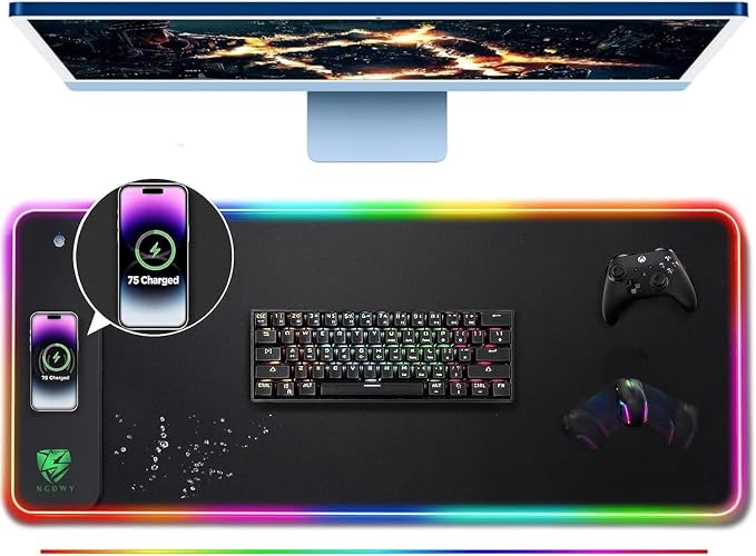 Wireless Charging RGB Gaming Mouse Pad 15W -800x300x4MM-Fast Charging, Ultra-Smooth Surface, Non-Slip Base, 13 Light Modes - Ultimate RGB Mouse Pad for Gamers - Large Mouse Pad Gaming Mat by NGDWY