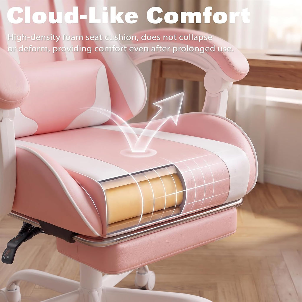 Homall Gaming Chair, Ergonomic, Footrest & Massage Lumbar Support, Pink - Image 6