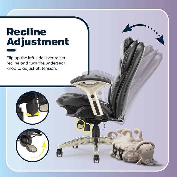 Serta Ergonomic Home Office Chair Pivot Lumbar Support, Leather Desk Chair | Claremont, Adjustable Arms, Height & Tilt, Foam Seat & Headrest Cushion, Work From Home Gaming Chair lower Back Pain, Black - Image 10