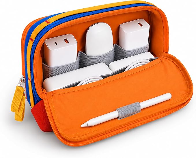 Electronic Organizer Travel Case, Upright Laptop Charger Bag, Nylon | Water Resistant; Fits MacBook Pro 96W/140W; Cable & Cord; 8 Pockets; Tech Accessories Pouch; Flight Carry On Essentials by Cayeelu