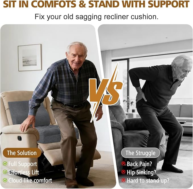 Recliner Cushion for Elderly with Lumbar Support Pillow - 20x20x5 Inch Extra Thick Recliner Seat Cushion for Seniors Relief Back Pain and Tailbone Pain from Long Sitting Non-Slip Bottom - Image 5