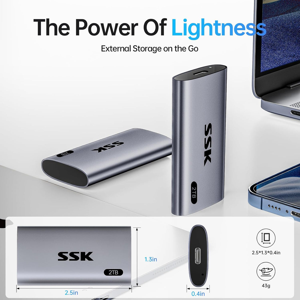 SSK 2TB Portable SSD External Hard Drive Solid State Drive Up to 550MB/s - Image 7