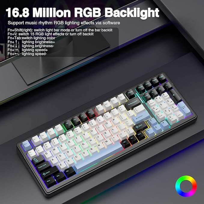 AULA F99 Wireless Mechanical Keyboard,Tri-Mode BT5.0/2.4GHz/USB-C Hot Swappable Custom Keyboard,Pre-lubed Linear Switches,RGB Backlit Gaming Keyboards for PC/Tablet/Xbox/PS4/PS5 - Image 6