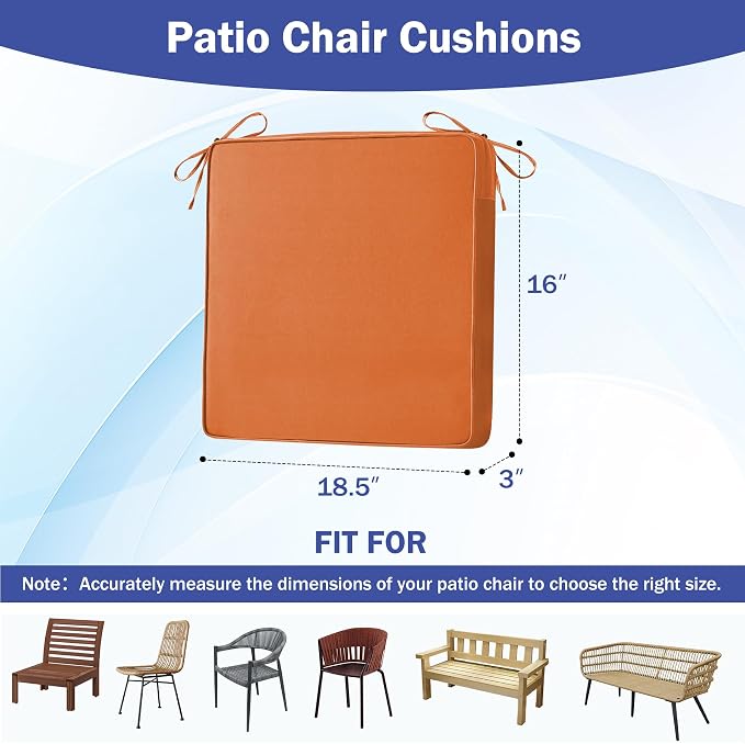 IASEAHK Patio Chair Cushions, 18.5" x 16" x 3" Outdoor Chair Cushions Set of 4, Waterproof Outdoor Cushions for Patio Furniture, Outdoors Seat Cushions with Handle and Ties, Spice - Image 2
