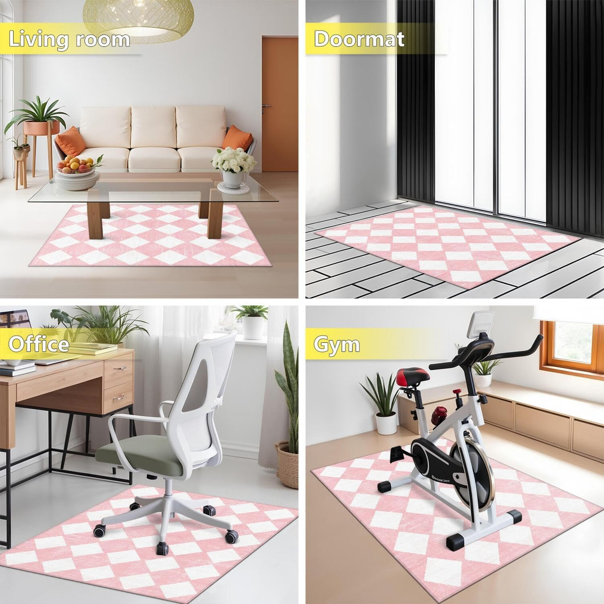 Office Chair Mat for Carpet Hardwood Tile Floor,36"x48" Computer Chair Mat for Rolling Chairs Carpet, Under Desk Non Slip Gaming Rug, Low-Pile Rubber Backing Large Protector Mat,Boho Pink Checkered - Image 7