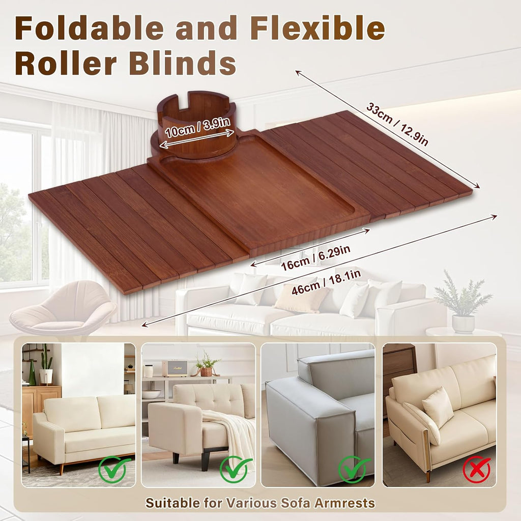 Bamboo Couch Arm Tray, 3 in1 Couch Armrest Table, Armrest Tray, Walnut - Image 2