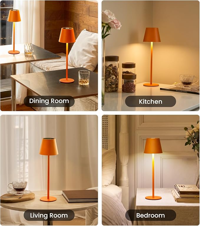 3 Pack Cordless Table Lamp, Portable Battery Operated Lamp with 3 Color Temps and Stepless Dimming, Rechargeable Table Lamp for Dinner, Desk, Cafe, Outdoor (Orange) - Image 8