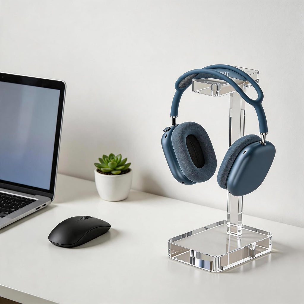 Clear Acrylic Headphone Stand for Desk, Solid One-Piece Headset Holder, Stable Non-Slip Base, Universal Headphone Hanger for Gaming Setup, Office Desk & Home Organization - Image 2