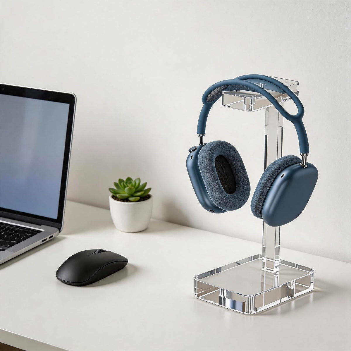 Clear Acrylic Headphone Stand for Desk, Solid One-Piece Headset Holder, Stable Non-Slip Base, Universal Headphone Hanger for Gaming Setup, Office Desk & Home Organization - Image 2