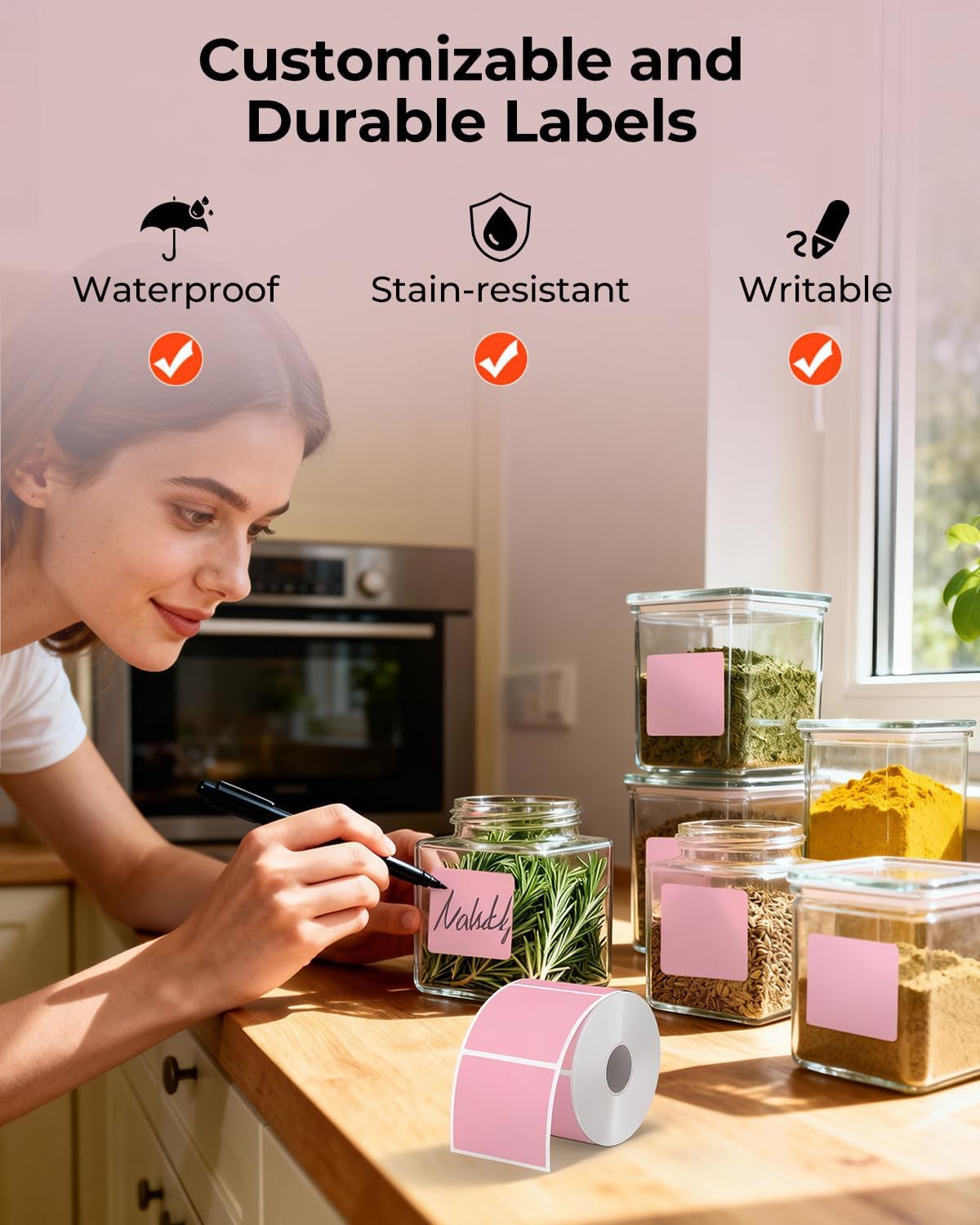 MUNBYN 2x2 Thermal Labels, 750 Sheets/Roll, Pink - Image 6