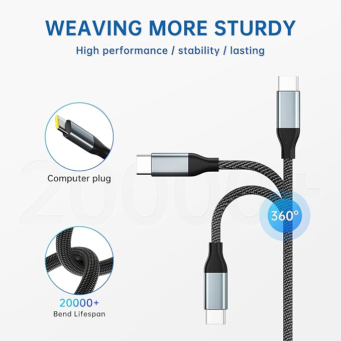 65W USB C Laptop Charger Fast Charging Adapter with Braided Cable | Built-in braided cable, durable charging without extra cords. Compatible with Lenovo Dell HP ASUS Acer laptops & Chromebooks - Image 3