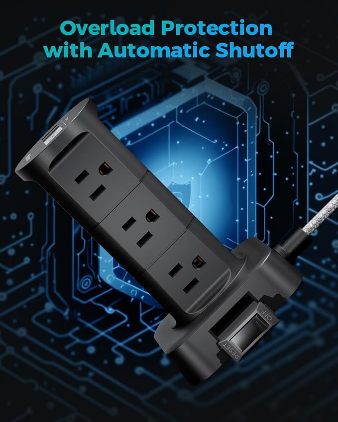 Charging Station Tower, Power Strips with Surge Protection, Flat Plug | Office Desk Supplies, Dorm Essentials, 6Ft Extension Cord with Multiple Outlets, 12 Outlets 4 USB Ports, 1875W/15A 1080J - Image 5