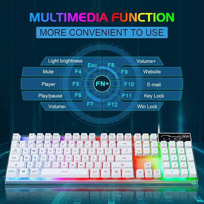 Gaming Keyboard and Mouse Combo, K1 RGB LED Backlit Keyboard with 104 Key for PC/Laptop(White) - Image 5