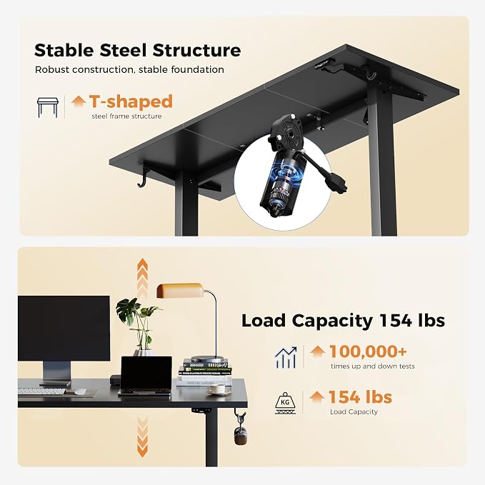 Agilestic Electric Height Adjustable Standing Desk, 48 Inch, Black | Smooth Height Adjustment, Memory Presets, Hooks, Stable Steel Frame,154 lbs Capacity, Easy Assembly, Splice Board - Image 4
