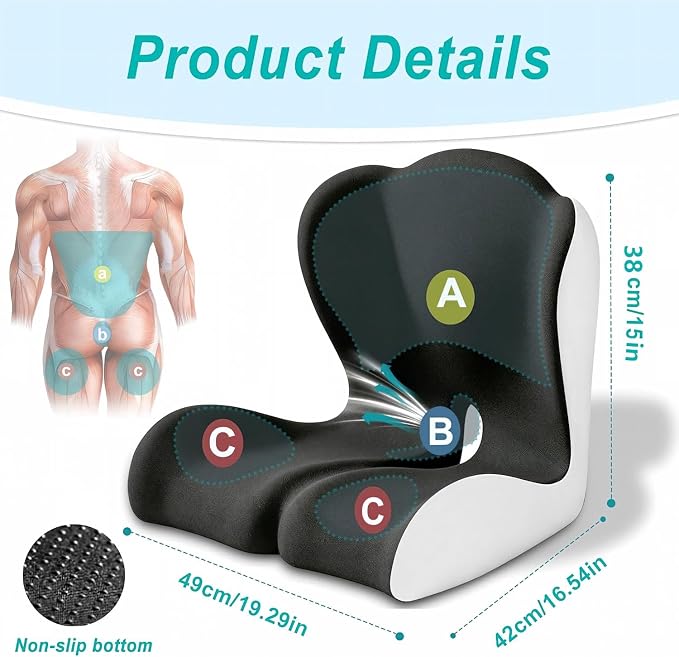 X Large Seat Cushion Office Chair and Car with Lumbar Support Pillow | Ergonomic Seat Cushion for Sciatica & Tailbone Pain Relief, Ideal for Car Driving Truck Office Chairs Wheelchairs Home Use - Image 2