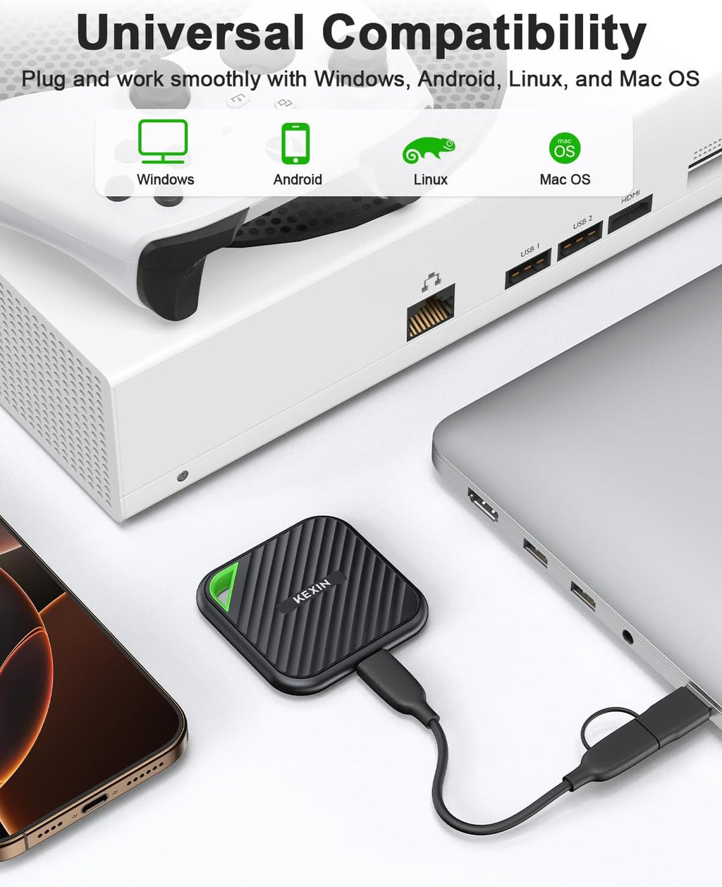 KEXIN External SSD 1TB USB C Portable SSD Up to 2000MB/s External Solid State Drive USB 3.2 Gen 2x2 Type-C Portable Solid State Drive for PC Mac Game Console - Image 4