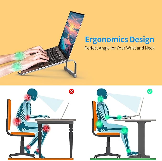 LENRUE Laptop Stand for Desk，Stable MacBook Pro Stand，Ergonomic Aluminum Computer Riser for 12 13 15 16.2 inch ，Computer Cooling Stand for Mac MacBook Pro Air,HP, Dell, More PC Notebook (Space Gray) - Image 4