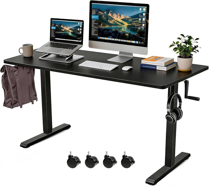 Manual Standing Desk Adjustable Height Whole Piece Top | Lockable Casters with Wheels, Sit to Stand Workstation, Whole Piece Construction, Handle by iWkstationUS